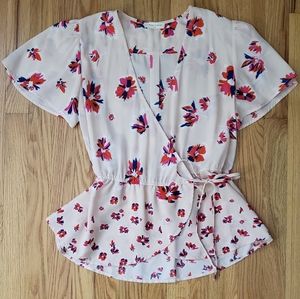 Sophie Rue Floral Flutter Sleeve Wrap Top, Size M